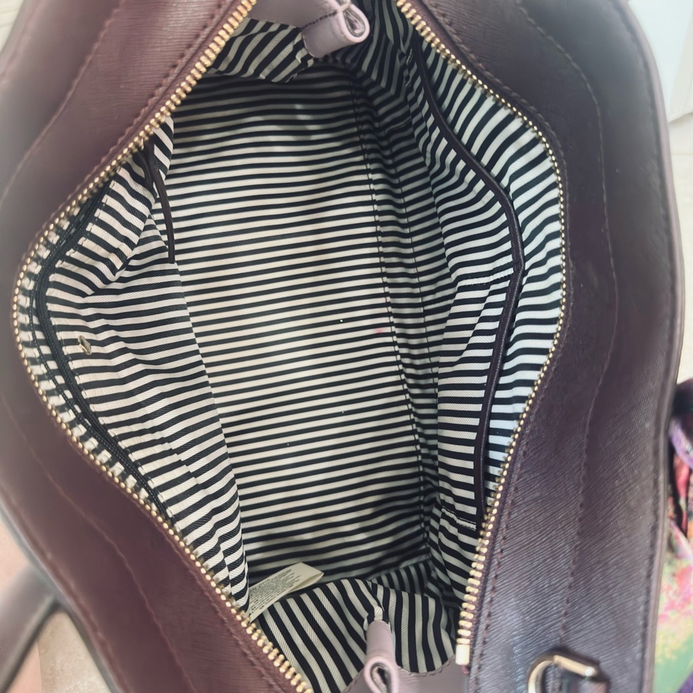 KATE SPADE ~ Two-Tone Cream, Dark Purple, and Lavender Satchel w/Colorful Scarf - Picture 9 of 14